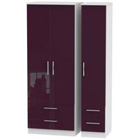 Knightsbridge High Gloss Aubergine and White Triple Wardrobe - Tall with Drawer