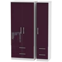 Knightsbridge High Gloss Aubergine and White Triple Wardrobe with Drawer