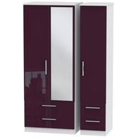 Knightsbridge High Gloss Aubergine and White Triple Wardrobe with Drawer and Mirror