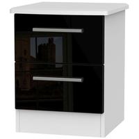 Knightsbridge High Gloss Black and White Bedside Cabinet - 2 Drawer Locker