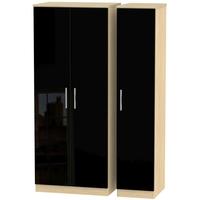 Knightsbridge High Gloss Black and Oak Triple Plain Wardrobe