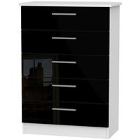 Knightsbridge High Gloss Black and White Chest of Drawer - 5 Drawer