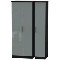 knightsbridge high gloss grey and black triple wardrobe tall plain