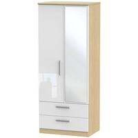 knightsbridge high gloss white and oak wardrobe 2ft 6in with 2 drawer  ...