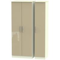 Knightsbridge High Gloss Mushroom and Cream Triple Wardrobe - Tall Plain