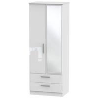 Knightsbridge High Gloss White Wardrobe - Tall 2ft 6in with 2 Drawer and Mirror