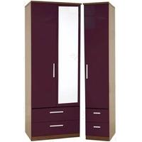 Knightsbridge Aubergine Triple Wardrobe with Drawer and Mirror