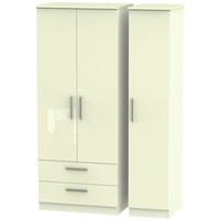 knightsbridge high gloss cream triple wardrobe with 2 drawer