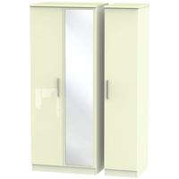 knightsbridge high gloss cream triple wardrobe with mirror