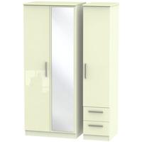 knightsbridge high gloss cream triple wardrobe with mirror and 2 drawe ...