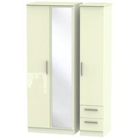 Knightsbridge High Gloss Cream Triple Wardrobe - Tall with Mirror and 2 Drawer