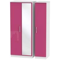 knightsbridge high gloss pink and white triple wardrobe with mirror