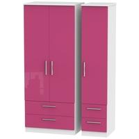 Knightsbridge High Gloss Pink and White Triple Wardrobe with Drawer