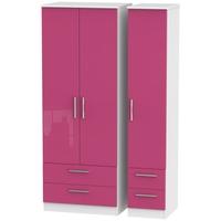 Knightsbridge High Gloss Pink and White Triple Wardrobe - Tall with Drawer