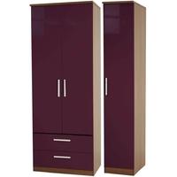 Knightsbridge Aubergine Triple Wardrobe with 2 Drawer