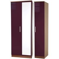 Knightsbridge Aubergine Triple Wardrobe with Mirror