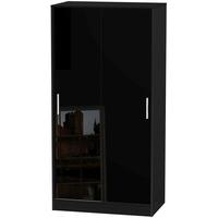 Knightsbridge High Gloss Black Sliding Wardrobe - Wide