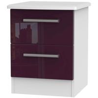 Knightsbridge High Gloss Aubergine and White Bedside Cabinet - 2 Drawer Locker