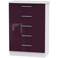 Knightsbridge High Gloss Aubergine and White Chest of Drawer - 5 Drawer