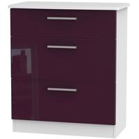 Knightsbridge High Gloss Aubergine and White Chest of Drawer - 3 Drawer Deep