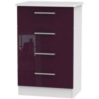 Knightsbridge High Gloss Aubergine and White Chest of Drawer - 4 Drawer Midi