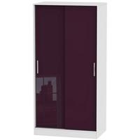 Knightsbridge High Gloss Aubergine and White Sliding Wardrobe - Wide