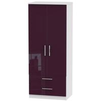 knightsbridge high gloss aubergine and white wardrobe 2ft 6in with 2 d ...