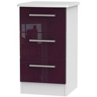 knightsbridge high gloss aubergine and white bedside cabinet 3 drawer  ...