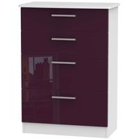 Knightsbridge High Gloss Aubergine and White Chest of Drawer - 4 Drawer Deep