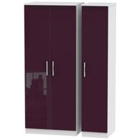 Knightsbridge High Gloss Aubergine and White Triple Plain Wardrobe