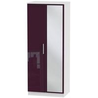 Knightsbridge High Gloss Aubergine and White Wardrobe - 2ft 6in with Mirror