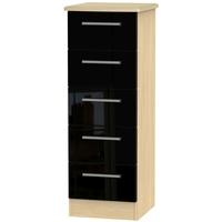 Knightsbridge High Gloss Black and Oak Chest of Drawer - 5 Drawer Locker