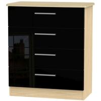 Knightsbridge High Gloss Black and Oak Chest of Drawer - 4 Drawer