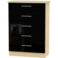 Knightsbridge High Gloss Black and Oak Chest of Drawer - 5 Drawer