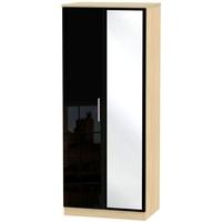 knightsbridge high gloss black and oak wardrobe 2ft 6in with mirror