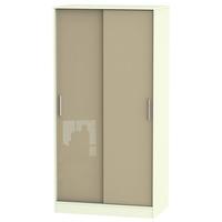 Knightsbridge High Gloss Mushroom and Cream Sliding Wardrobe - Wide