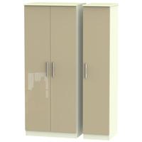 Knightsbridge High Gloss Mushroom and Cream Triple Plain Wardrobe