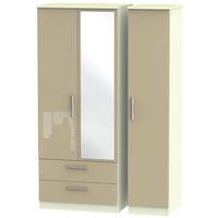 knightsbridge high gloss mushroom and cream triple wardrobe with 2 dra ...