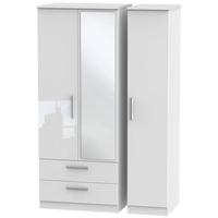 knightsbridge high gloss white triple wardrobe with 2 drawer and mirro ...