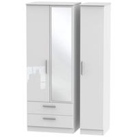 knightsbridge high gloss white triple wardrobe tall with 2 drawer and  ...