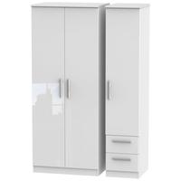 Knightsbridge High Gloss White Triple Wardrobe - Plain with 2 Drawer