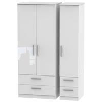 knightsbridge high gloss white triple wardrobe with drawer