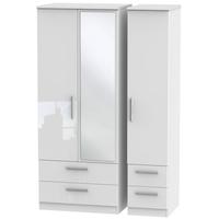 knightsbridge high gloss white triple wardrobe with drawer and mirror