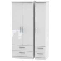 knightsbridge high gloss white triple wardrobe tall with drawer