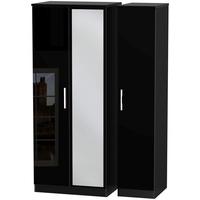 Knightsbridge High Gloss Black Triple Wardrobe with Mirror