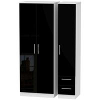 Knightsbridge High Gloss Black and White Triple Wardrobe - Tall Plain with 2 Drawer