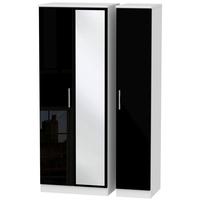 Knightsbridge High Gloss Black and White Triple Wardrobe - Tall with Mirror