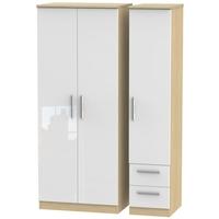 Knightsbridge High Gloss White and Oak Triple Wardrobe - Plain with 2 Drawer