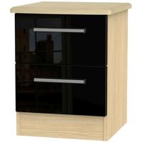 Knightsbridge High Gloss Black and Oak Bedside Cabinet - 2 Drawer Locker