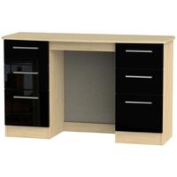 knightsbridge high gloss black and oak dressing table knee hole double ...